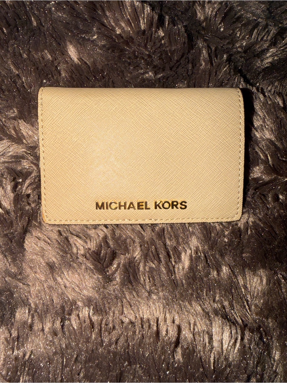 Michael Kors Cream Saffiano Card Case with Gold Logo